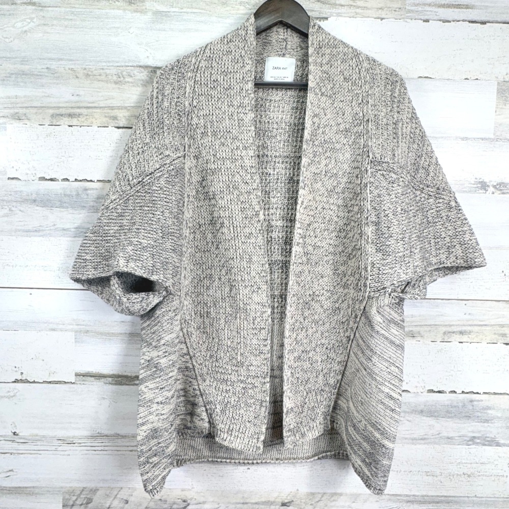 ZARA KNIT Womens Gray Marled Speckled Open Front Kimono Cardigan Sweater